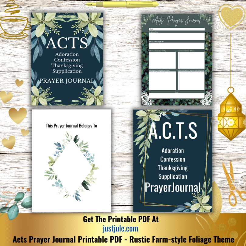 Acts Prayer Journal Printable PDF Book - Rustic Farm-style Foliage Theme Collage